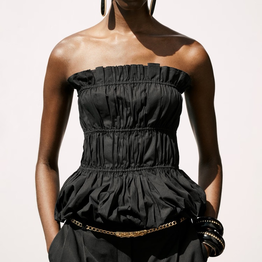 Mango Ruched Strapless Top